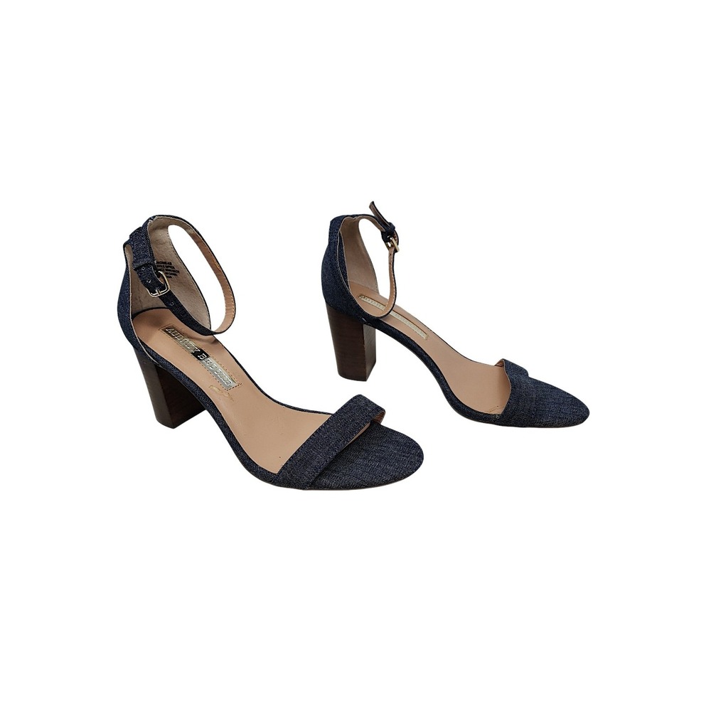 Audrey Brooke Sandals 7.5 M Womens Nadine Blue Denim Block Heels 3" Ankle Strap
